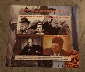 CONGO 2011 ANNIVERSARY J.KENNEDY &SIR WINSTON CHURCHILL M/ SHEET IMPERF MNH - Picture 1 of 1