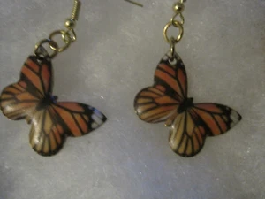 Butterfly Earrings~Pierced~Orange White Yellow~LBDLR - Picture 1 of 4
