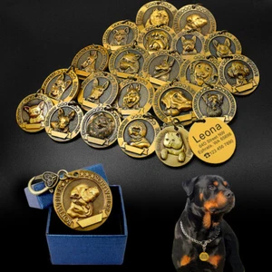 3D Gold Personalised Dog Tags with Breeds Customised Name ID Collar Tag Engraved - Picture 1 of 32