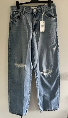 Mango Ripped Wide Leg Jeans, Blue, EU 38 / UK 10 - Image 1 of 4