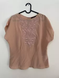 Ted Baker Silk Blouse Peach Pink Embroidered Formal Size 10 2 - Picture 1 of 11