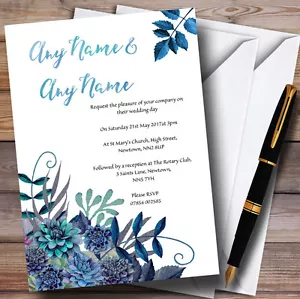 Aqua Green & Blue Watercolour Florals Personalised Evening Reception Invitations - Picture 1 of 1
