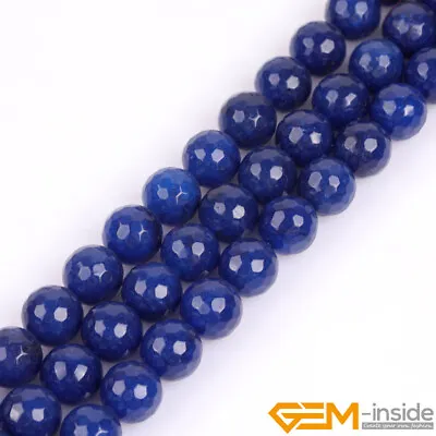 Blue Jade Gemstone Faceted Round Loose Spacer Beads For Jewelry Making 15 Strand • 2.87€