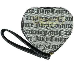 Juicy Couture Black Heart Shaped Coin Purse Wallet Wristlet Gold Hardware - Picture 1 of 5