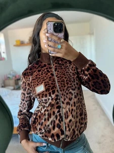 Vintage Dolce Gabanna Velour Leopard Print Bomber Jacket - Picture 1 of 9