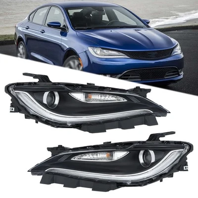 For Chrysler 200 2015-2017 Right+Left Black Trim W/ LED DRL Halogen Headlights - Image 1 of 4