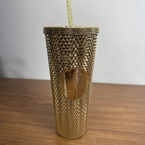 Starbucks 2021 Gold Studded Bling Metallic Tumbler Tasse 24oz Venti NEU - Bild 1 von 9