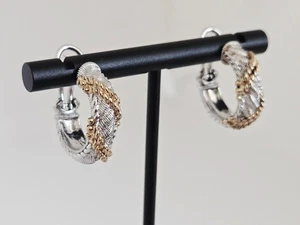 Judith Ripka 925 Sterling Silber vergoldet Akzente Omega Back Creolen - Bild 1 von 7