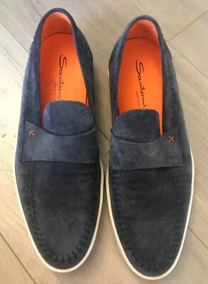 Mocasines Santoni 'Banker' Azul Claro Gamuza Costura Talla 8.5 2022 Estilo* Foto 1 de 4