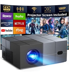 NEW Electric Focus Portable Projector WiFi Bluetooth HD 1080P Phone HDMI USB - Picture 1 of 2