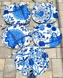 Blue White Floral French Country Style Chair Pads w/Ties Indoor Set of 5 - READ - Picture 1 of 11