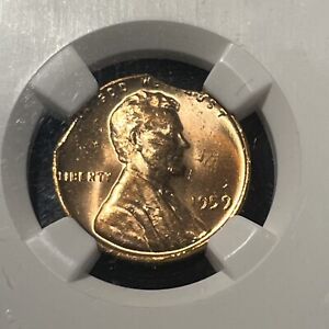 1959 1C ERROR DOUBLE CURVED CLIPS NGC MS 64 RD LINCOLN PENNY