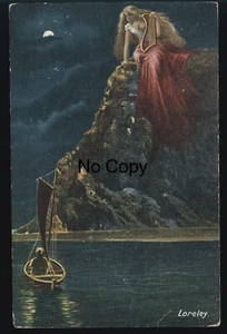 Postal Loreley tarjeta lunar tipo barco de vapor holandés sello vapor Guillermo II - Imagen 1 de 3