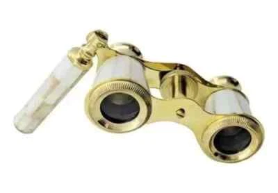 Antique Vintage Opera Glasses Binoculars White Mother of Pearl & Handle Brass - Image 1 of 4
