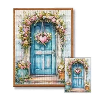 PUERTA CORAZÓN ROSA-KIT PUNTO DE CRUZ CONTADO-14-ct-Appx. 11,8 x 15 pulgadas--30 x 40 cm Foto 1 de 3