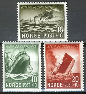 8 Norway 1944, NK 322-24, Ship sinking, Surtax set MNH, MI 295-97, SC#B35-B37 - Picture 1 of 1