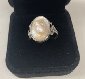 UNIQUE ANTIQUE GENUINE BAROQUE PEARL STERLING SILVER RING UK R US 8- - Picture 1 of 6