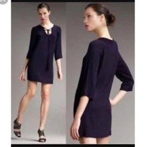 DVF Diane von Furstenberg Parlian medianoche azul marino corbata vestido vaina nuevo 4 - Imagen 1 de 7