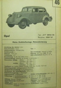 * Opel 2 L 2 Liter 20103 1934-37 Datenblatt Typenblatt + Wartung original * - Picture 1 of 1