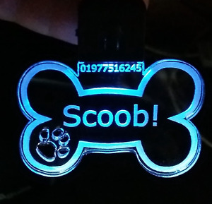 LED Dog tags multicoloured, Edge-Lit, custom engraved, Rechargeable