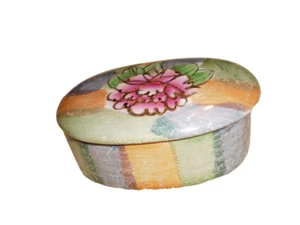 Vintage Lusterware Moriage Ceramic Trinket Dish Hand Painted Lid Floral - Picture 1 of 4