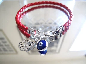 kabbalah red string charm hamsa evil eye star david silver sterling bracelet 925 - Picture 1 of 6