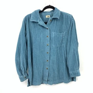 LL Bean Women Size Medium Shirt Button Down Top Blue Corduroy Cotton Relaxed - Picture 1 of 8