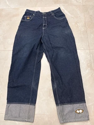 Pantalones de mezclilla Wu Wear para hombre 38x32 azul pierna ancha patinador holgados correa grunge Y2K Foto 1 de 4