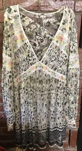Free People Floral Tunic Dress Lace Knee Length Lined Sz12 Lacey - Picture 1 of 23