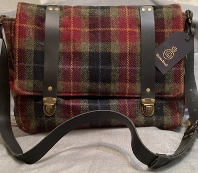 Harris Tweed Bag Wool with Adjustable Leather Shoulder Strap Corduroy Lining - Image 1 of 4