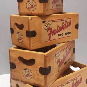 Friskie Dog Vintage Box Wooden Crate Vintage Friskies Advertising - Picture 1 of 11