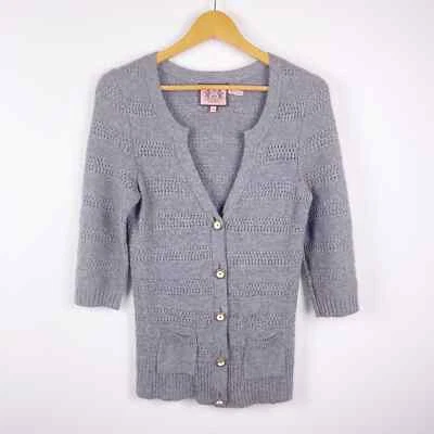 Cárdigan suéter ajustado Y2K Juicy Couture gris mezcla de lana cachemir pequeño para mujer Foto 1 de 4