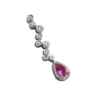 14K WEISSGOLD LÜNETTE BLASEN DIAMANT ROSA SAPHIR HALO ANHÄNGER HALSKETTE - Bild 1 von 1