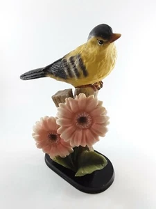 Vintage Yellow Bird on Branch with Flowers Figurine Wooden Base 10" pre-owned.  - Picture 1 of 12