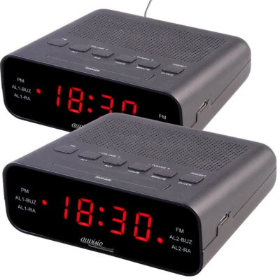 auvisio UKW-Radiowecker mit 2 Weckzeiten und LED-Anzeige, Schlummer, 2er-Set - Bild 1 von 4