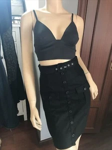 NWT Bebe Linen Womens Pencil Safari Dress Skirt High Waist Belted Black Xs 0 - Picture 1 of 3