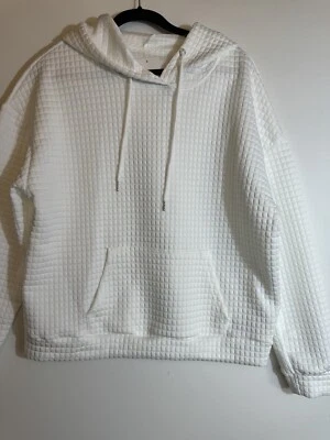 Women’s White Waffle-Knit Hoodie kangaroo pocket Cozy Size XL - Image 1 of 4