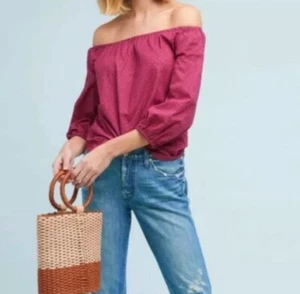Anthropologie Maeve Maiden Off The Shoulder Peasant Top Floral Fuchsia Small NWT - Picture 1 of 6