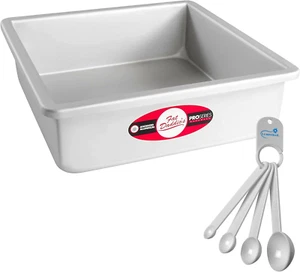Fat Daddios Square Cake Pan, 9 X 3 Inch, Silver, with a Lumintrail Measuring Spo - Picture 1 of 12