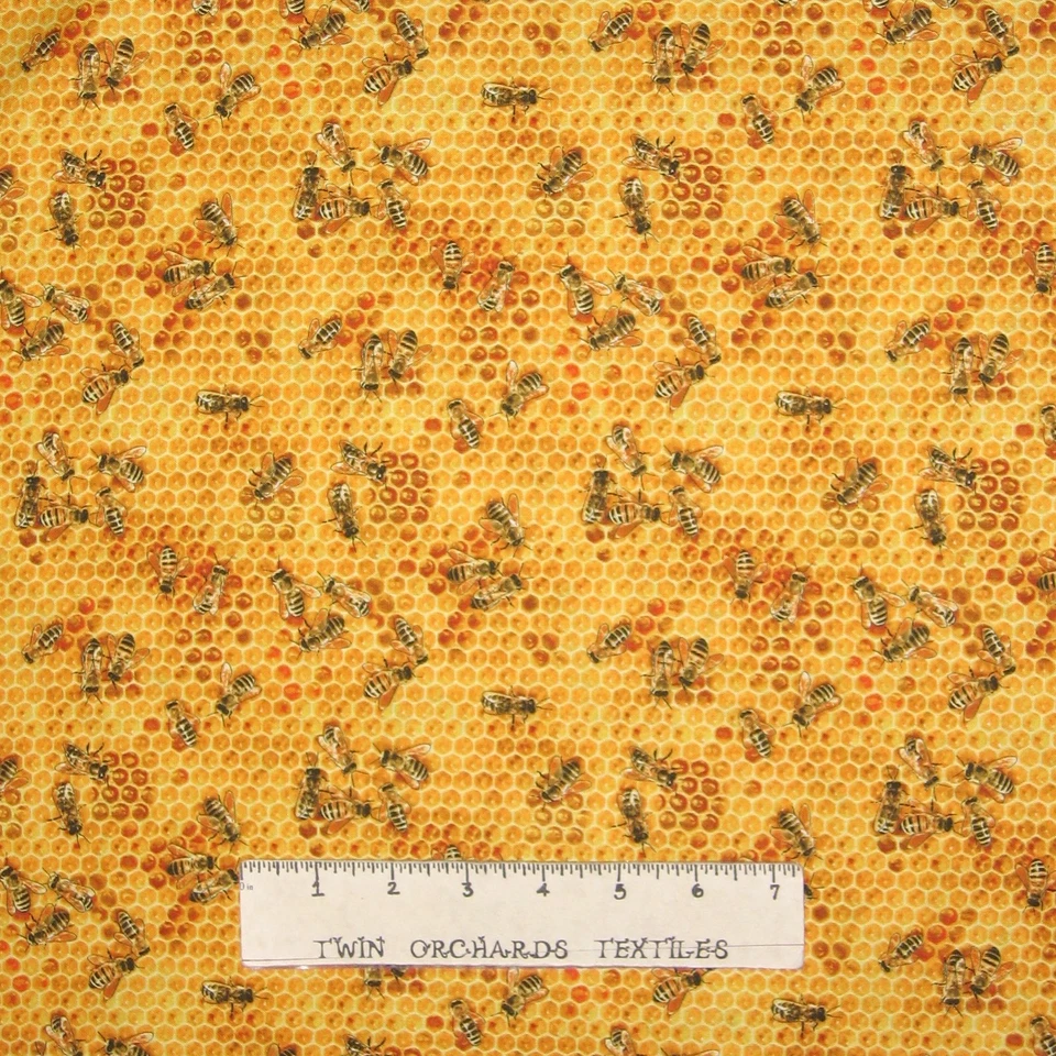 Spring Fabric - Bees & Flowers Toss Honeycomb Yellow - Elizabeth's Studio 31" - Image 1 of 1
