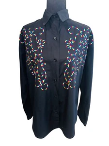 Vintage Frontier Clothing Black L/S Button Western Shirt Embroidery L Cowgirl - Picture 1 of 6