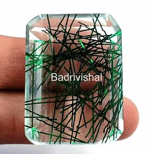 170 Ct Certified Best Green Rutilated Quartz Emerald Cut Loose Gemstone 4JUF - Picture 1 of 9
