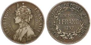 Martinique 1897 1 Franc French Colony Josephine KM# 41 World Coin - Picture 1 of 3