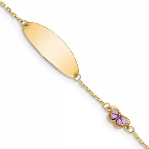 14K Yellow Gold Enamel Butterfly With .5in ext. ID Bracelet for Women 1.08g - Picture 1 of 3