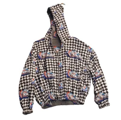 Jaqueta vintage Y2K reversível XL estampa total anos 90 corrida Mark Martin zíper FLAW - Imagem 1 de 4