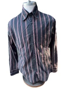 Camisa de vestir Diesel negra a rayas con botones delanteros para hombre grande de algodón manga larga - Imagen 1 de 8
