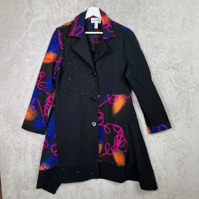 Joseph Ribkoff Coat Black/Multi Knit Jacket Funky Art Embroidered Sequin Sz 10 - Image 1 of 4