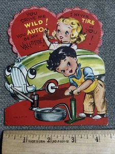 Vintage 50er Jahre Valentinstag Karte unbenutzt - antikes Auto - 4,5”x 5,5” ohne Umschlag - Bild 1 von 3