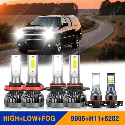 For 2007-2014 Chevy Suburban Tahoe 6X 6500K LED Headlight + Fog Light Bulbs Kits Foto 1 de 4