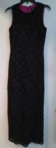 Rimini By Shaw Tank Dress Floor Length Black Mesh Over Pink Sz 8 Beaded EUC - Picture 1 of 6